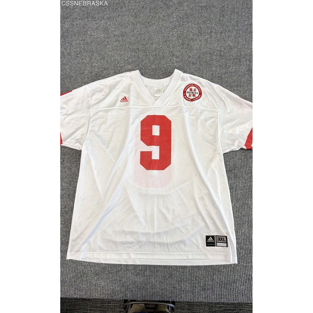 Vintage Y2K Adidas Men's Nebraska Huskers #9 Football Jersey White Mesh Sz 3XL